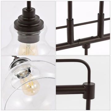 Marlowe 32.5"  Farmhouse Industrial Iron/Glass Linear LED Pendant - JONATHAN Y
